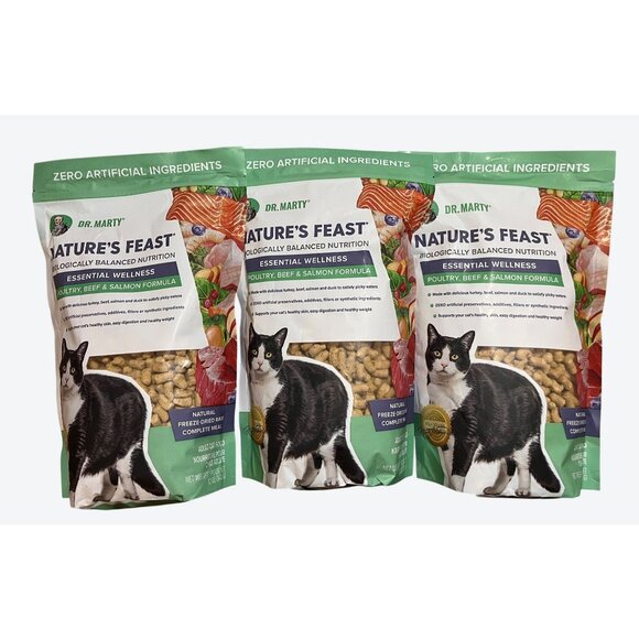 Dr. Marty Poultry, Beef, & Salmon Freeze Dried Cat Food 12 oz Bag x 3 Bags - Picture 1 of 7